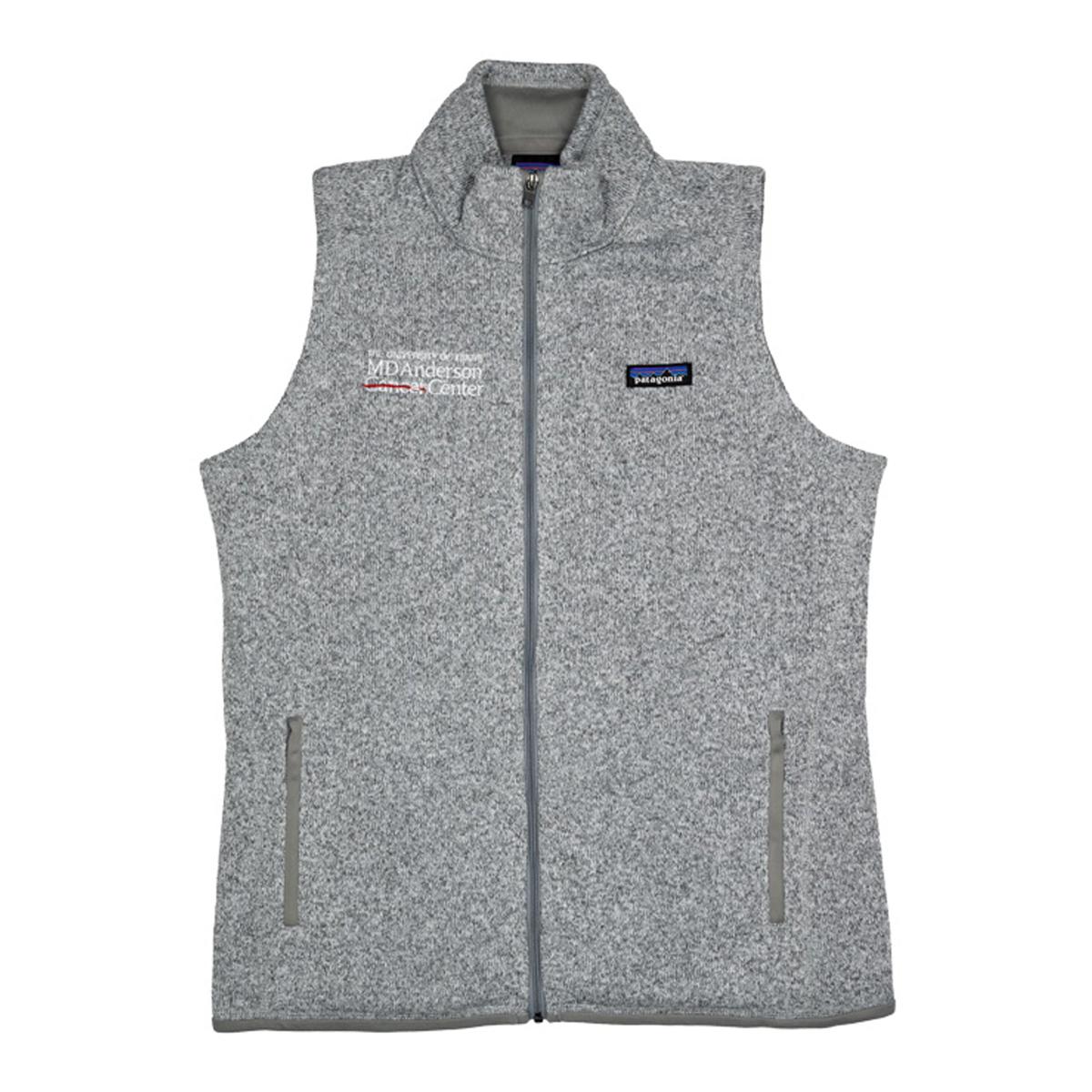 Grey Patagonia vest with the white MD Anderson logo on the chest area.